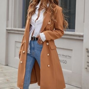 Classic Camel Double Breasted Button up Jacket Coat